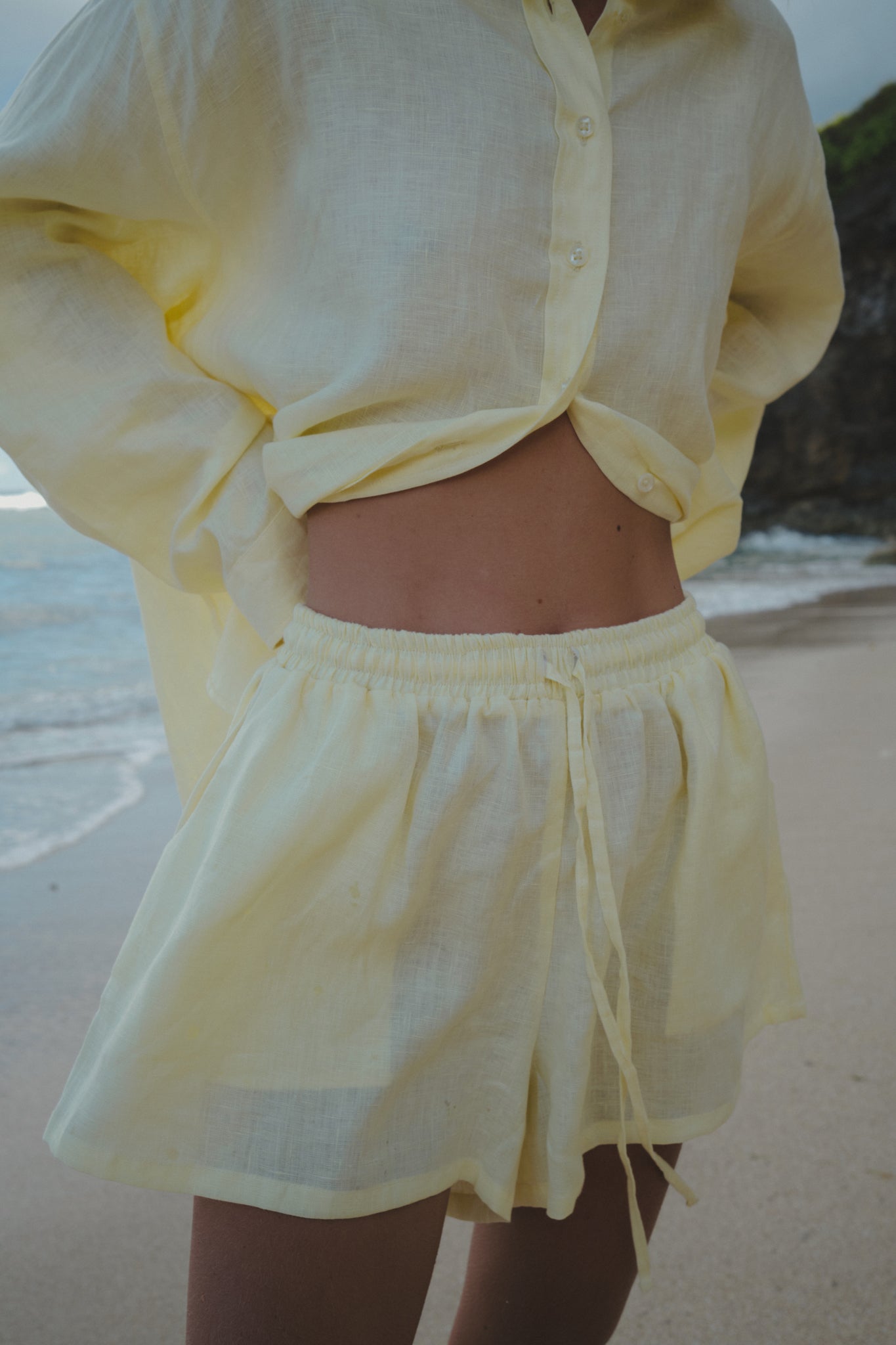 Serene Linen Shorts Set in Yellow