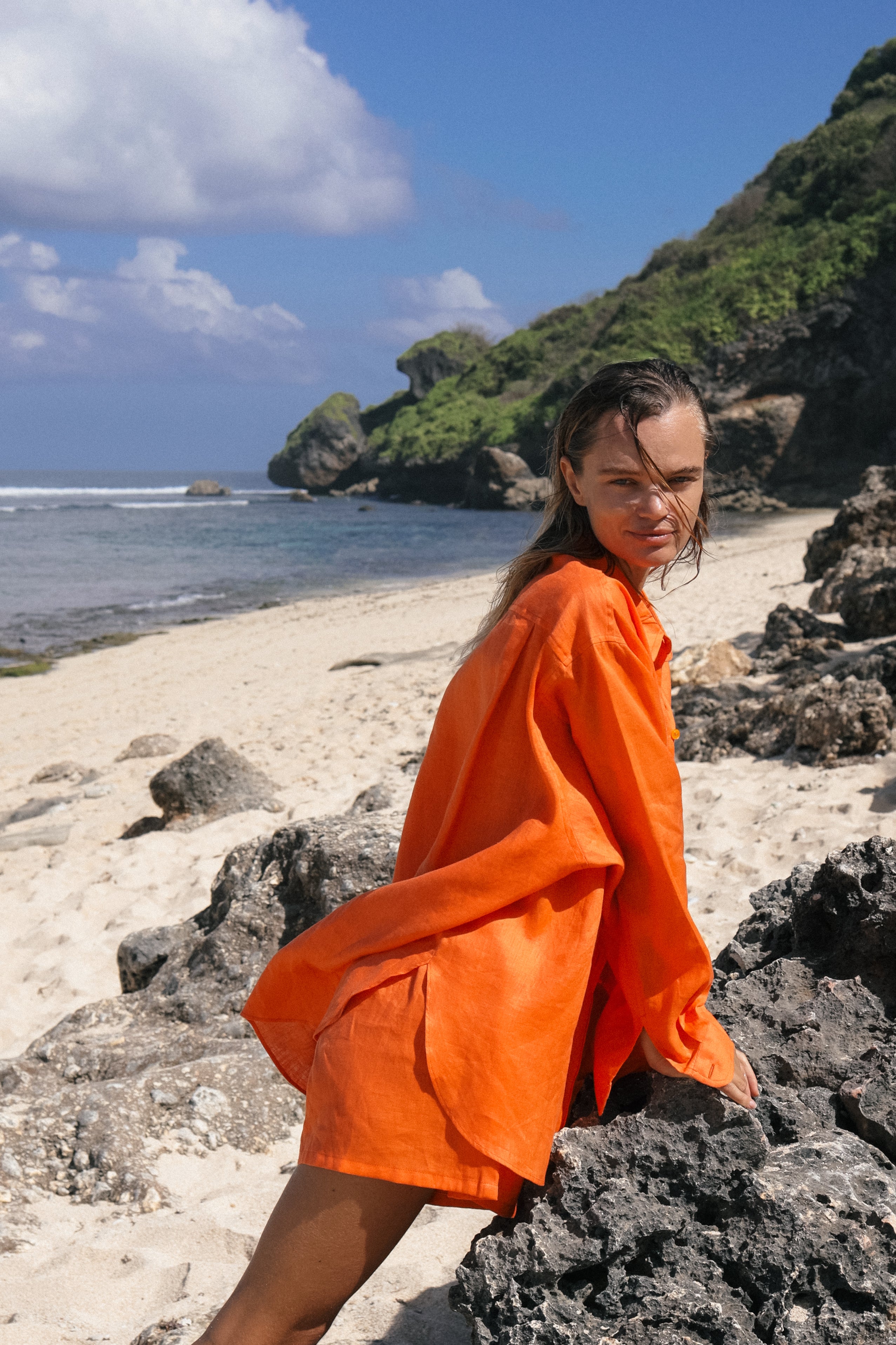 Serene Linen Shorts Set in Orange