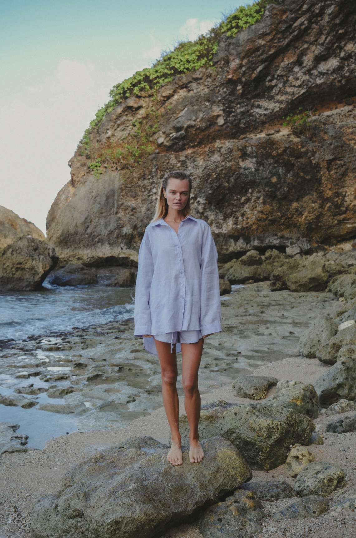 Serene Linen Shorts Set in Lilac